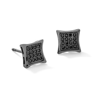 Black Cubic Zirconia Concave Square Stud Earrings in Sterling Silver with Black Rhodium