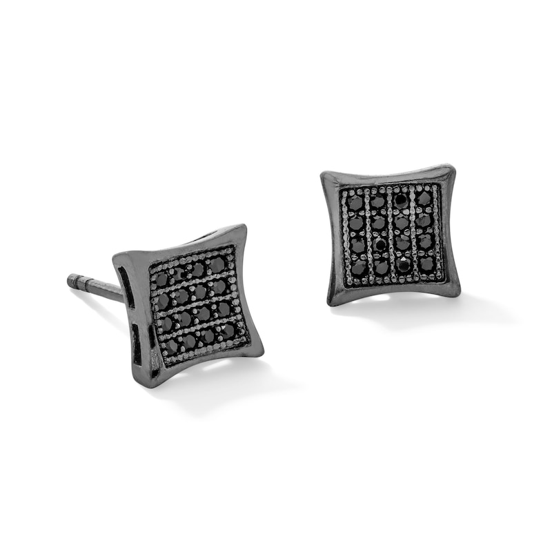 Black Cubic Zirconia Concave Square Stud Earrings in Sterling Silver with Black Rhodium