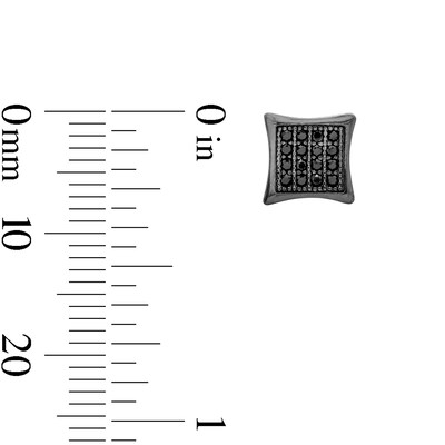 Black Cubic Zirconia Concave Square Stud Earrings in Sterling Silver with Black Rhodium