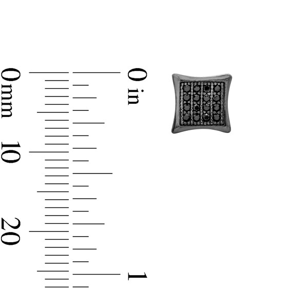 Black Cubic Zirconia Concave Square Stud Earrings in Sterling Silver with Black Rhodium