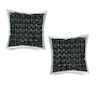 Black Cubic Zirconia Concave Square Stud Earrings in Sterling Silver