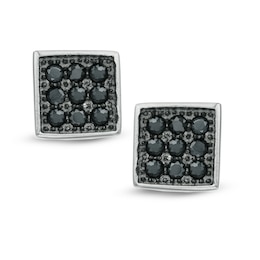 Black Cubic Zirconia Square Stud Earrings in Sterling Silver