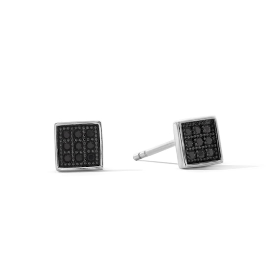 Black Cubic Zirconia Square Stud Earrings in Sterling Silver