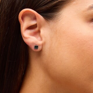Solid Sterling Silver Black CZ Square Composite Studs