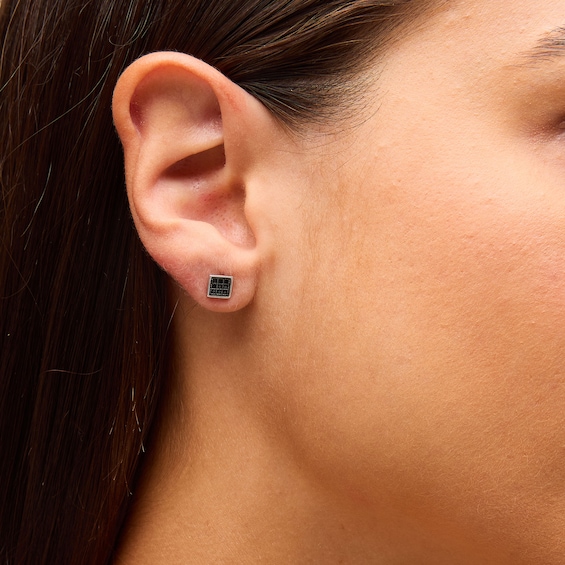 Solid Sterling Silver Black CZ Square Composite Studs
