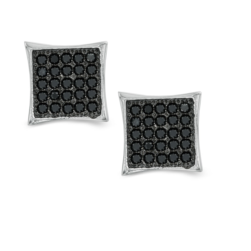 Black Cubic Zirconia Curved Square Stud Earrings in Sterling Silver