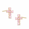 Pink Cubic Zirconia Cross Stud Earrings in 10K Gold