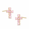 Thumbnail Image 0 of Pink Cubic Zirconia Cross Stud Earrings in 10K Gold