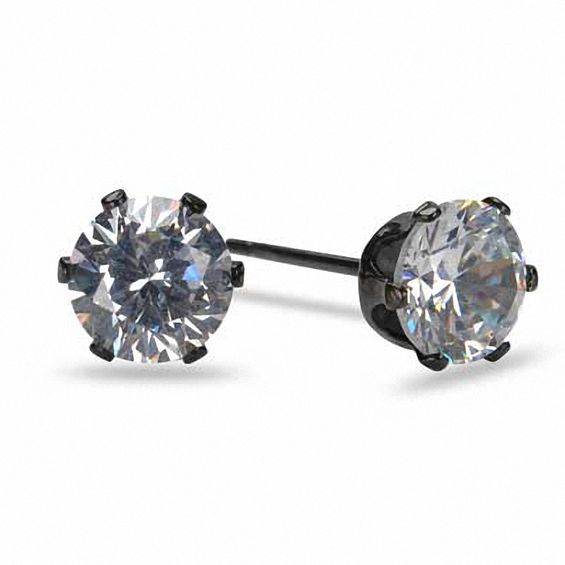 6mm Cubic Zirconia Earrings in Black IP Stainless Steel