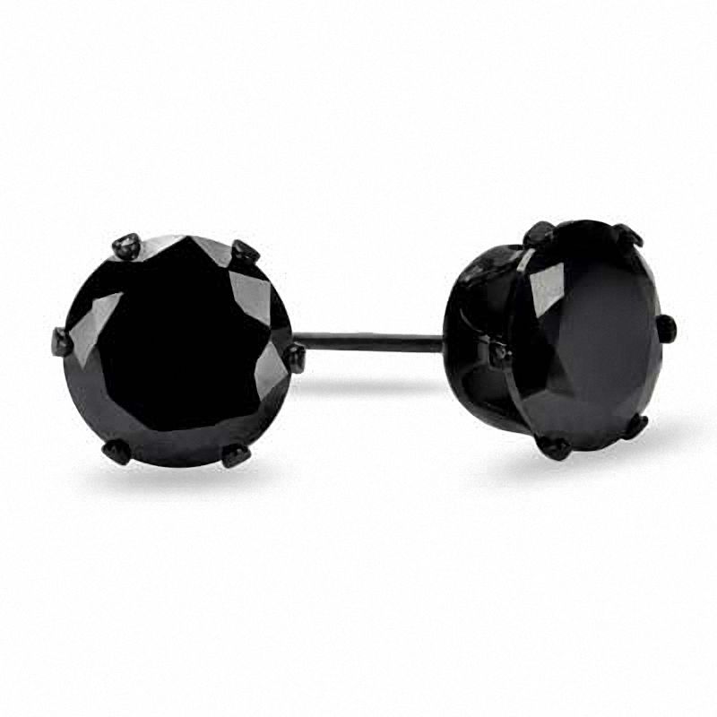 Main Image 1 of 8mm Black Cubic Zirconia Stud Earrings in Black IP Stainless Steel