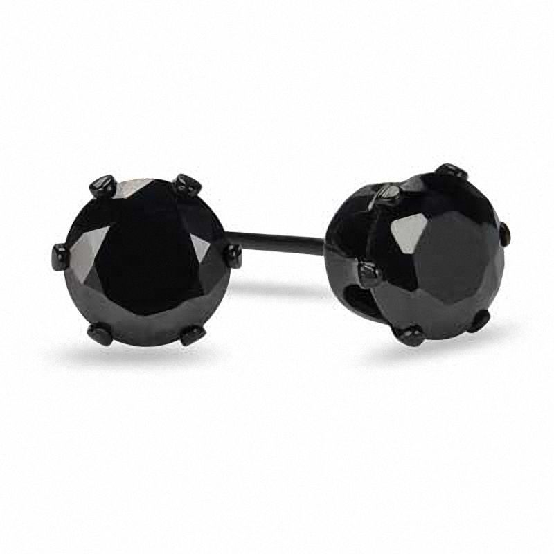 Main Image 1 of 6mm Black Cubic Zirconia Stud Earrings in Black IP Stainless Steel