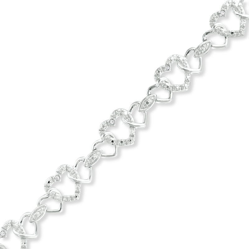 Crystal Interlocking Hearts Bracelet in White Rhodium Bronze - 7.5"