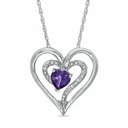 6mm Heart-Shaped Amethyst and Diamond Accent Heart Pendant in Sterling Silver