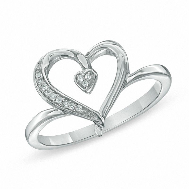 Main Image 1 of Diamond Accent Heart Ring in Sterling Silver - Size 7