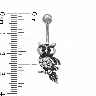 014 Gauge Owl Belly Button Ring with Crystals in Stainless Steel