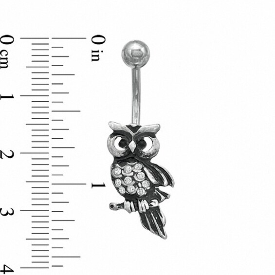 014 Gauge Owl Belly Button Ring with Crystals in Stainless Steel