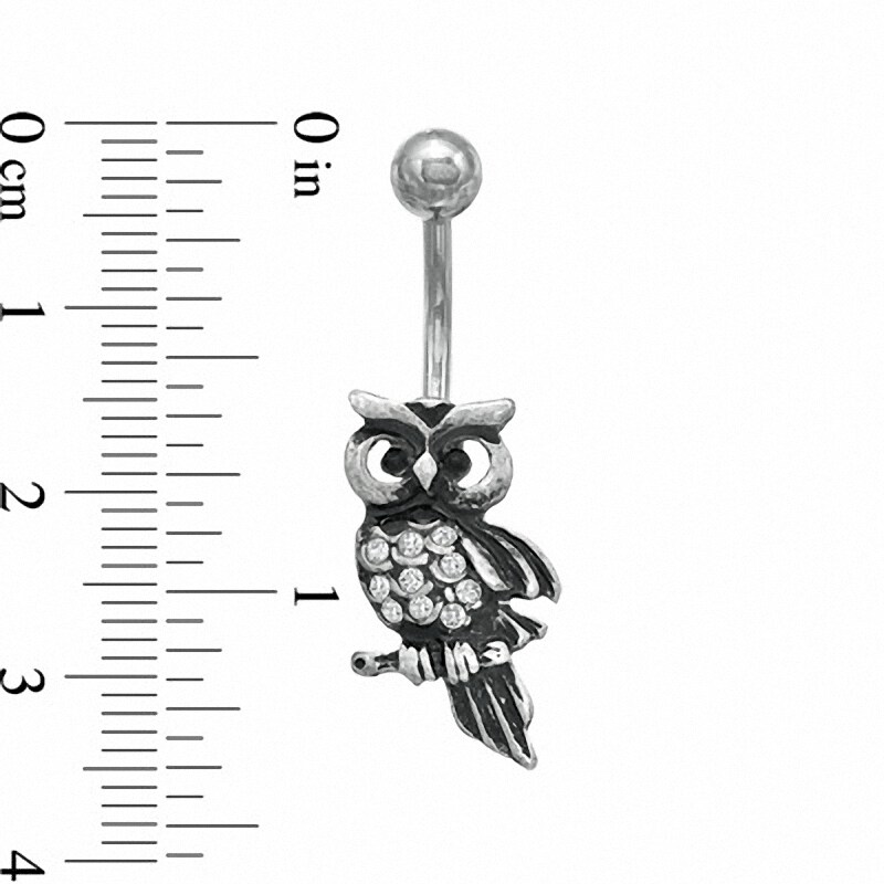 014 Gauge Owl Belly Button Ring with Crystals in Stainless Steel