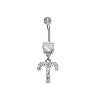 014 Gauge Belly Button Ring with Cubic Zirconia in Stainless Steel