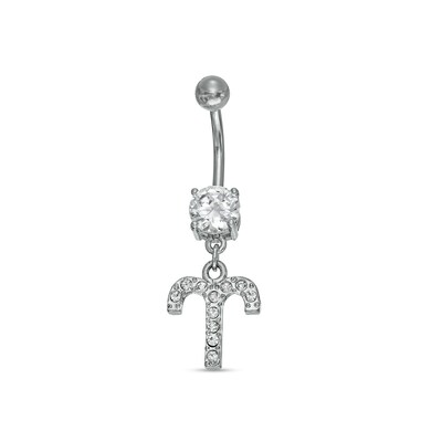 014 Gauge Belly Button Ring with Cubic Zirconia in Stainless Steel