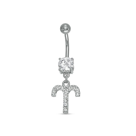 014 Gauge Belly Button Ring with Cubic Zirconia in Stainless Steel