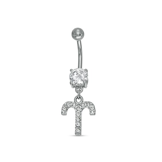 014 Gauge Belly Button Ring with Cubic Zirconia in Stainless Steel