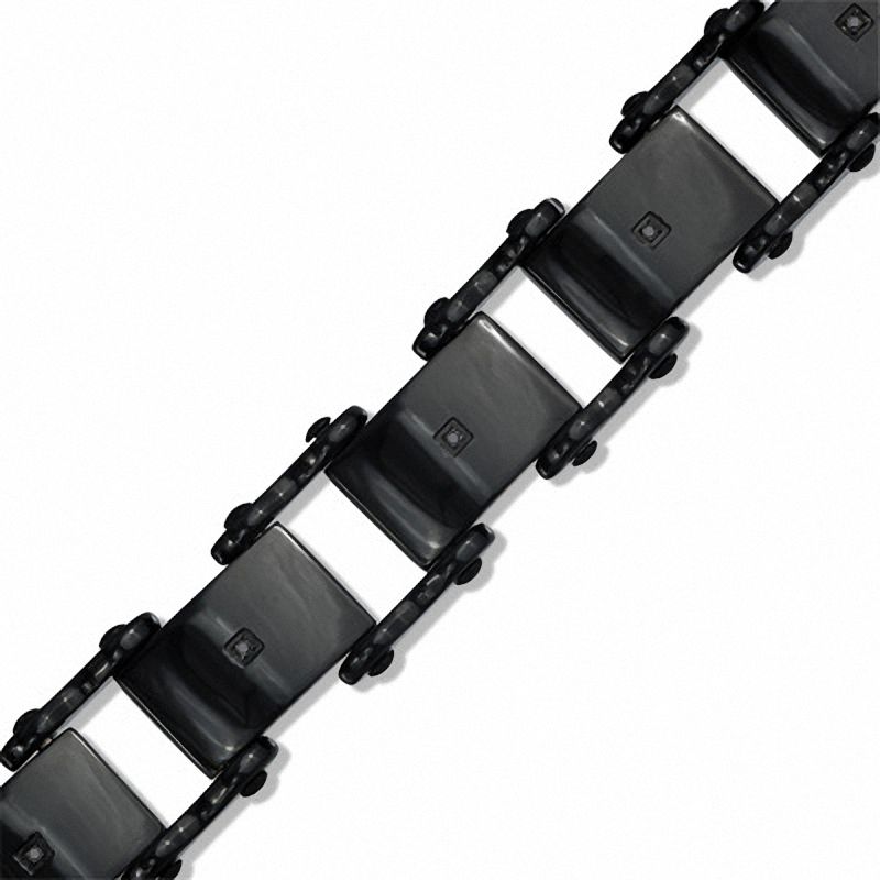 Main Image 1 of Diamond Accent Bracelet in Black IP Stainless Steel - 8.5&quot;