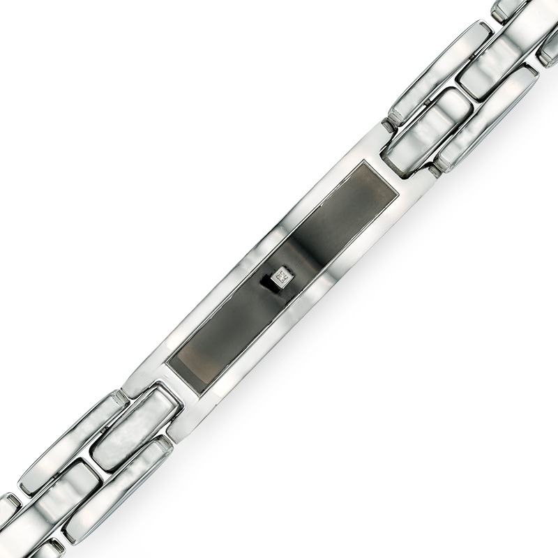 Diamond Accent ID Bracelet in Stainless Steel with Carbon Fiber Inlay - 8.5"