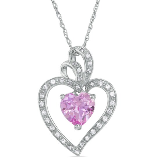 8mm Lab-Created Pink and White Sapphire Heart Pendant in Sterling Silver