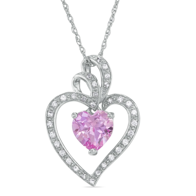 8mm Lab-Created Pink and White Sapphire Heart Pendant in Sterling Silver
