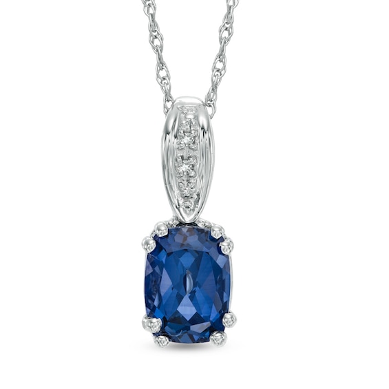 Cushion-Cut Lab-Created Blue Sapphire and Diamond Accent Pendant in Sterling Silver