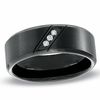Thumbnail Image 1 of Diamond Accent Three Stone Slant Wedding Band in Black IP Stainless Steel - Size 10.5