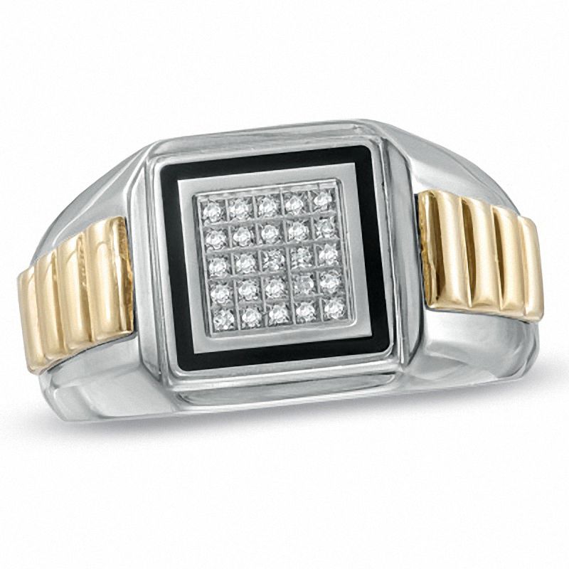 Main Image 1 of 1/8 CT. T.W. Diamond Square Ridged Ring in Two-Tone Stainless Steel