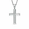 Thumbnail Image 1 of Diamond Accent Beveled Cross Pendant in Stainless Steel - 24"