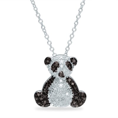 Diamond Accent Beaded Panda Bear Pendant in Sterling Silver with Black Rhodium