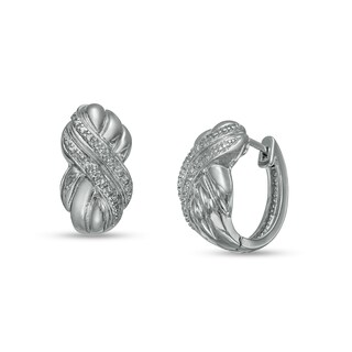 Diamond Accent Criss-Cross Hoop Earrings in White Rhodium-Plated Brass