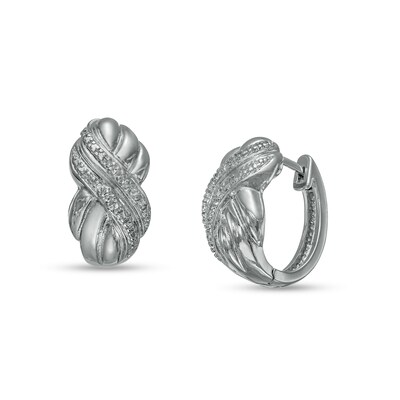 Diamond Accent Criss-Cross Hoop Earrings in White Rhodium-Plated Brass