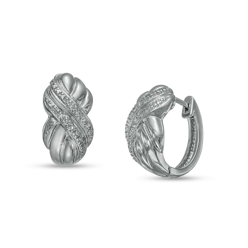 Main Image 1 of Diamond Accent Criss-Cross Hoop Earrings in White Rhodium-Plated Brass