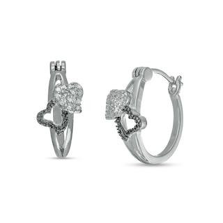 Diamond Accent Double Heart Hoop Earrings in Two-Tone Brass