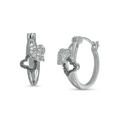 Diamond Accent Double Heart Hoop Earrings in Two-Tone Brass