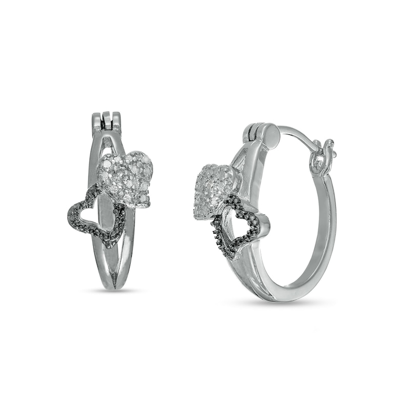 Diamond Accent Double Heart Hoop Earrings in Two-Tone Brass