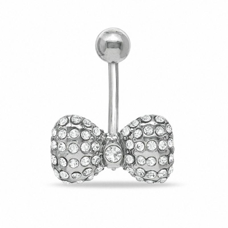 Main Image 1 of 014 Gauge Bow Belly Button Ring with Crystals in Stainless Steel