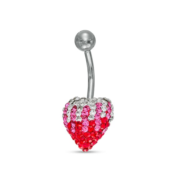 014 Gauge Heart Belly Button Ring with Multi-Colored Crystals in Stainless Steel