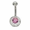 Thumbnail Image 1 of 014 Gauge Belly Button Ring with Rose and White Crystals in Stainless Steel