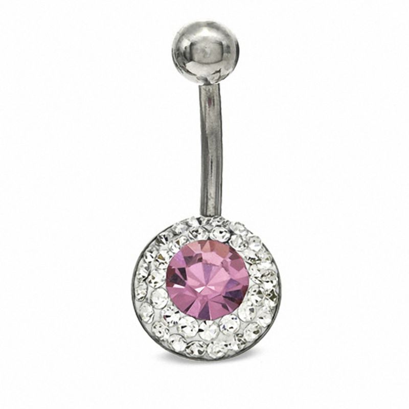 Main Image 1 of 014 Gauge Belly Button Ring with Rose and White Crystals in Stainless Steel
