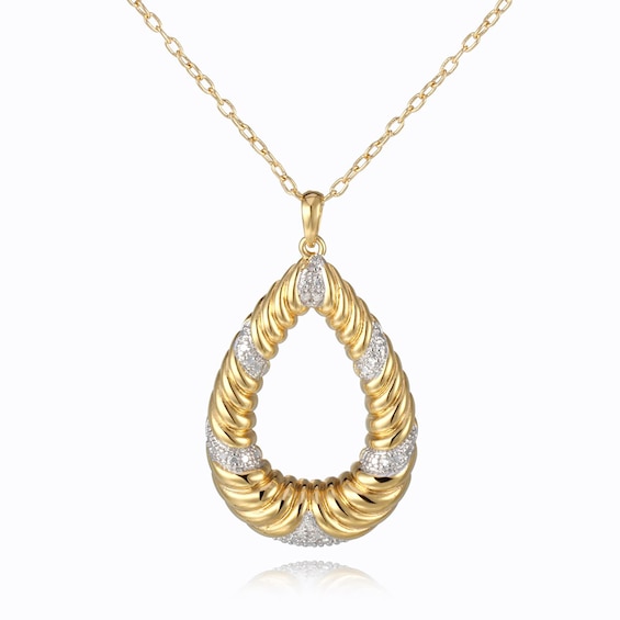 Diamond Accent Open Teardrop-Shaped Pendant in Brass and 18K Gold Plate