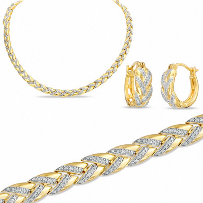 Main Image 1 of Diamond Accent Basket Weave Necklace, Bracelet and Earrings Set in Bronze and 18K Gold Plate