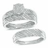Thumbnail Image 1 of 1/5 CT. T.W. Diamond Slant Wedding Ensemble in Sterling Silver - Size 7 and 10.5