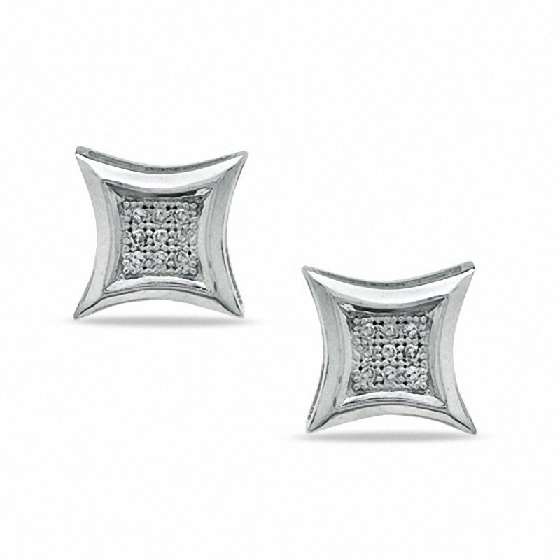 Main Image 1 of Diamond Accent Curved Square Stud Earrings in Sterling Silver