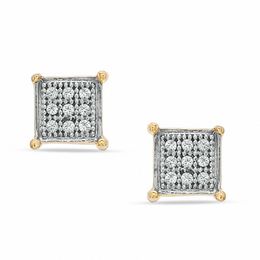 Diamond Accent Square Stud Earrings in Sterling Silver and 14K Gold Plate