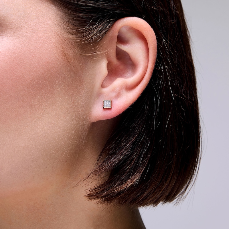Main Image 2 of Diamond Accent Square Stud Earrings in Sterling Silver and 14K Gold Plate